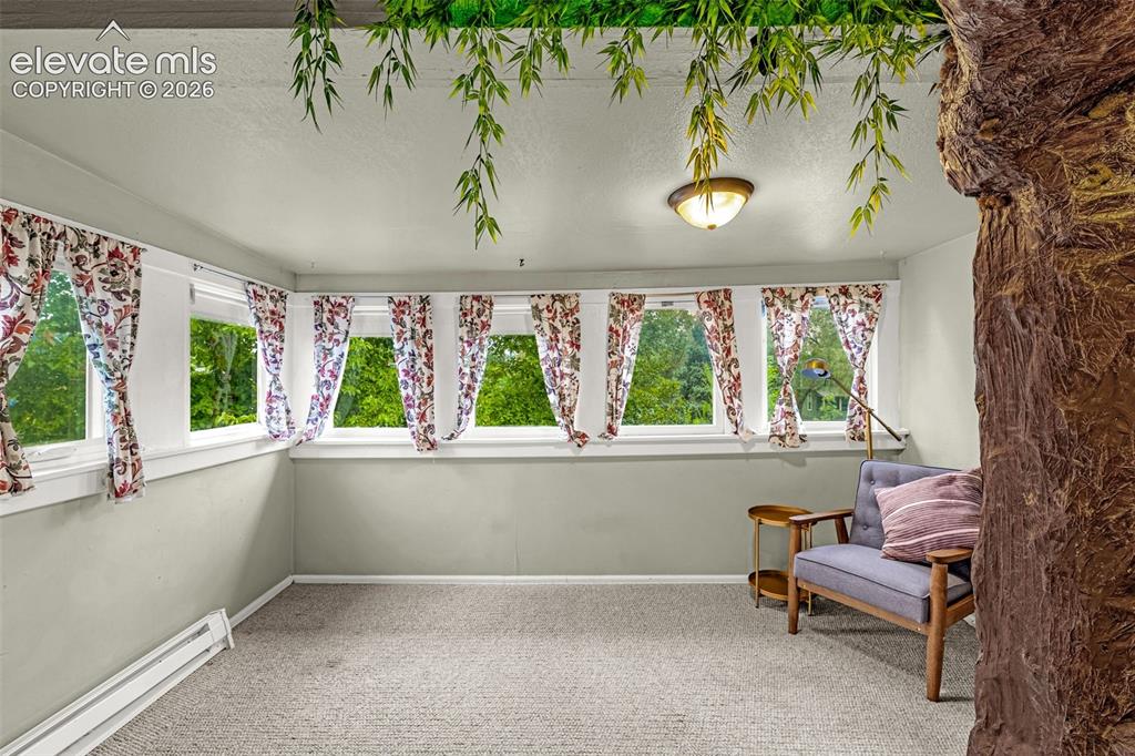 Image 22 of 33: Room featuring a carpeted floor, multiple windows, and a flush-mount ceilin