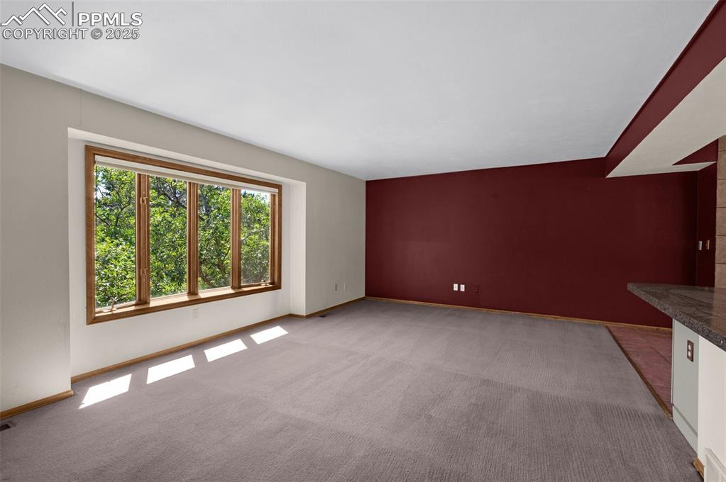 Image 13 of 47: Unfurnished living room with carpet floors