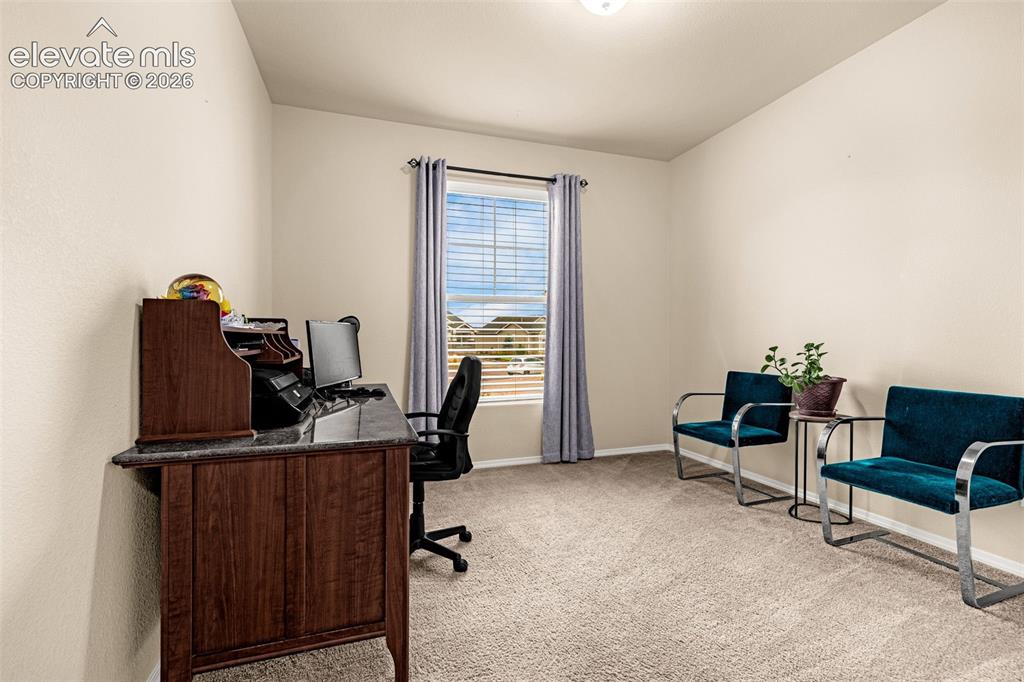Image 25 of 49: Neutral interior space featuring high-pile carpeting, neutral wall paint, a