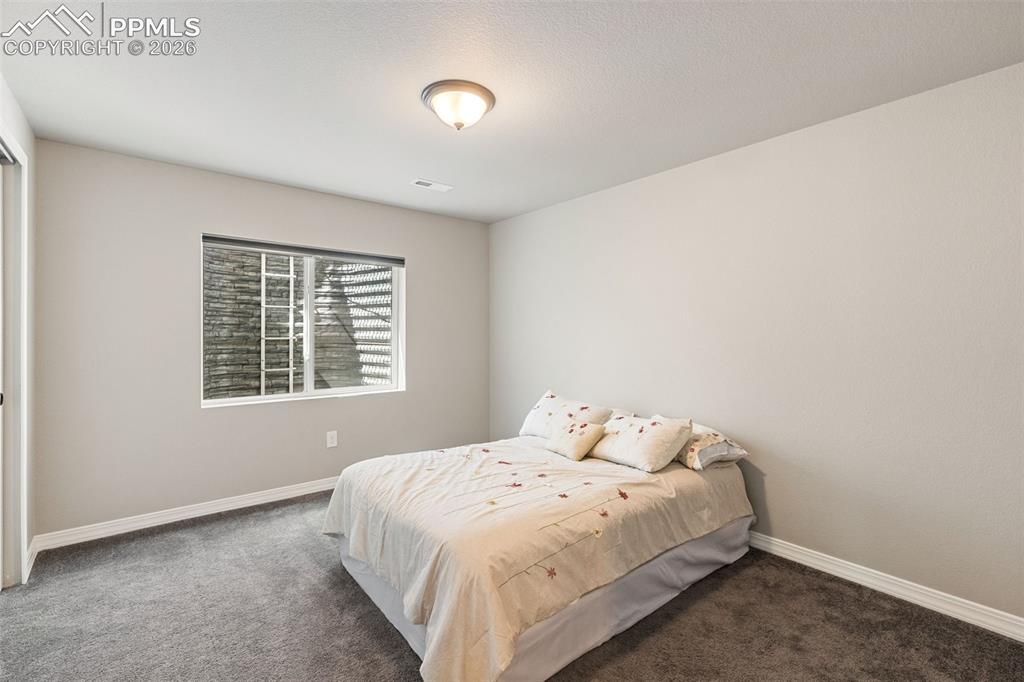 Image 36 of 44: Carpeted room featuring a single window, an overhead light fixture, light g