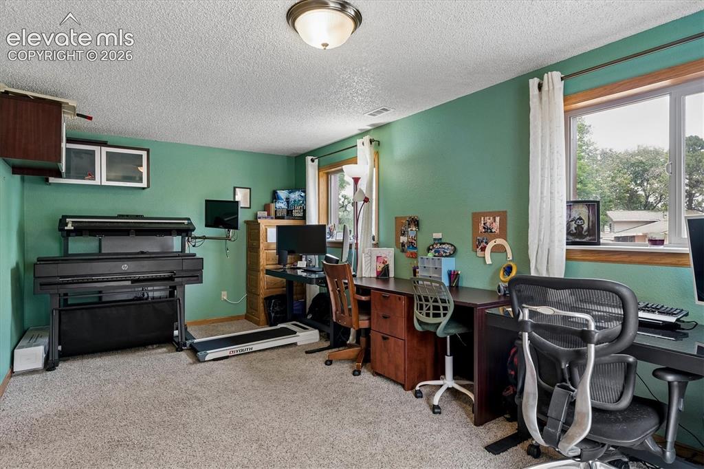 Image 19 of 30: 5th bedroom in basement currently being used as an office. This bedroom has
