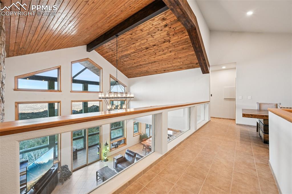 Image 26 of 50: Upper level hallway with sitting area and views