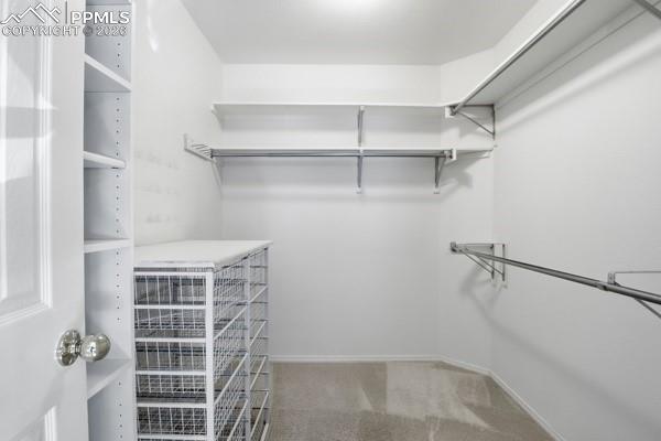 Image 36 of 50: Walk in closet with light colored carpet