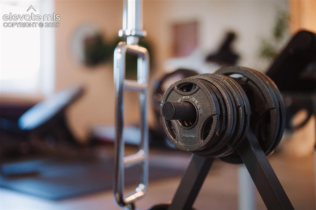 Image 31 of 50: Full basement gym and yes, lake views