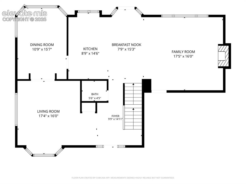 Image 22 of 35: Main Level Floor Plan-Garage is not shown but entrance is off family room