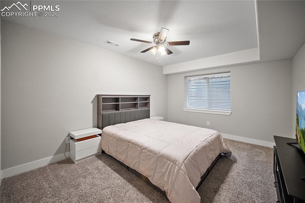 Image 38 of 46: Spacious basement bedroom with carpet. 