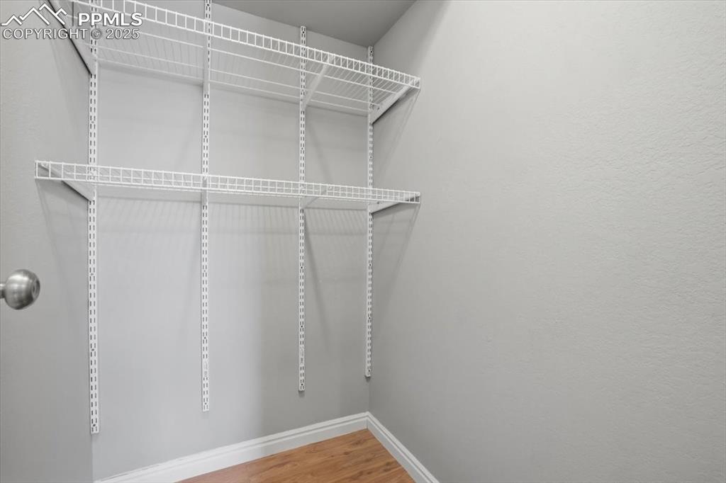 Image 37 of 43: Walk in closet with wood finished floors