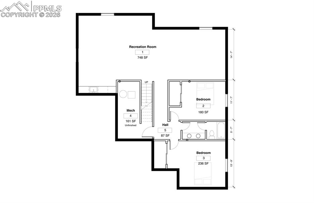 Image 28 of 28: Unfinished Basement Plan with future potential build out