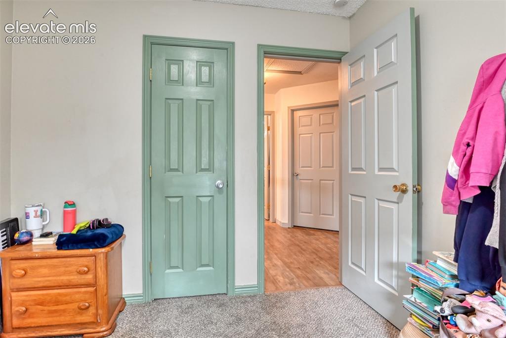 Image 22 of 40: Interior featuring a paneled door with a light green finish, a white panele