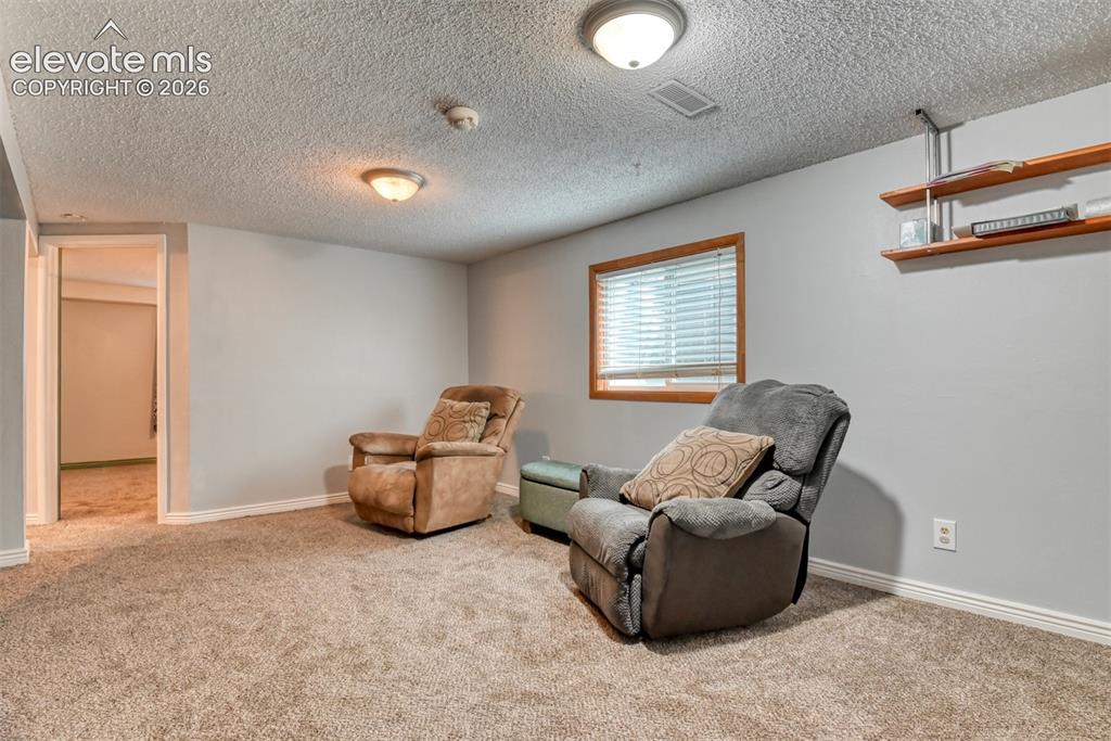 Image 29 of 40: Neutral-toned carpeting extends throughout this room, complemented by light
