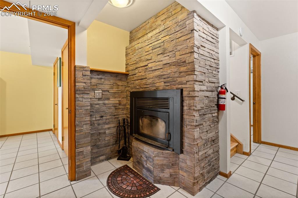 Image 31 of 45: Wood Burning Fireplace with Dry Stack Stone!