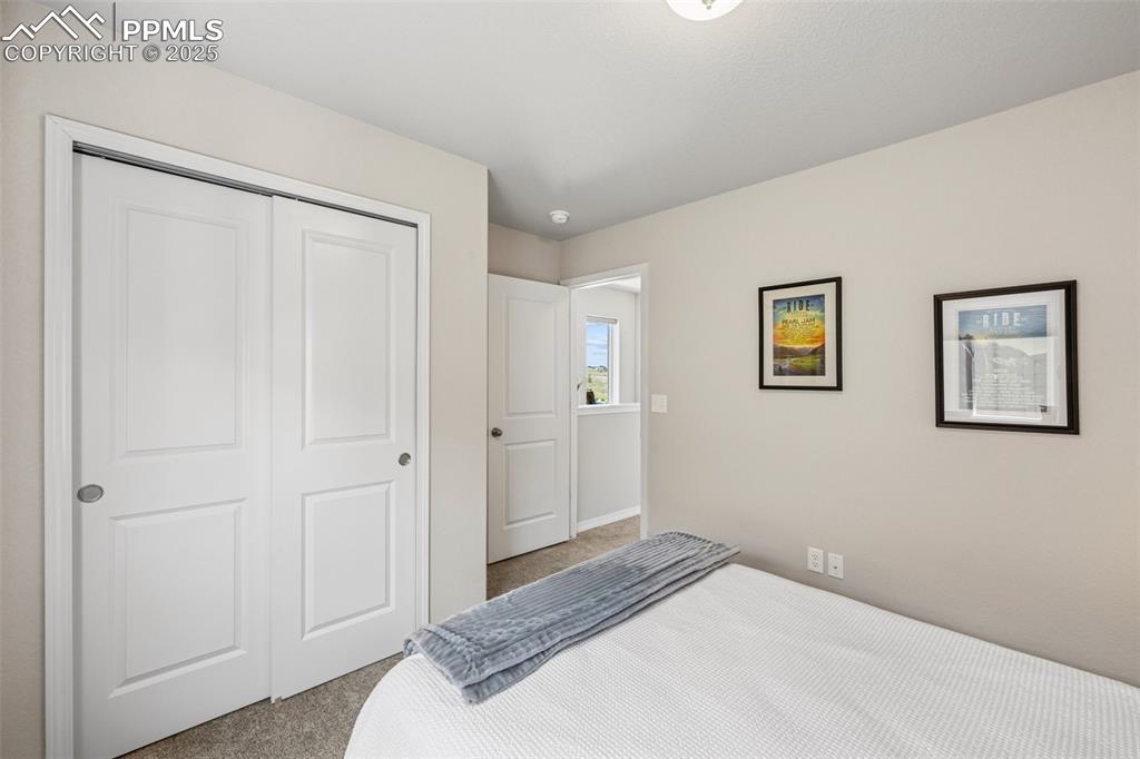 Image 25 of 29: Carpeted bedroom featuring a closet