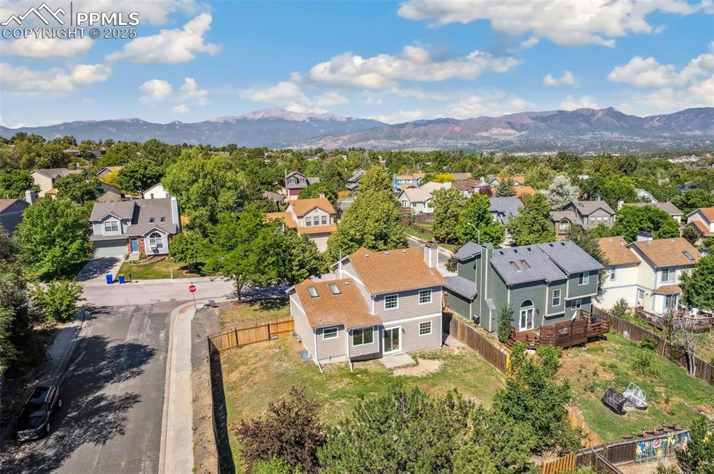 Image 21 of 22: Aerial perspective of suburban area featuring a mountain backdrop