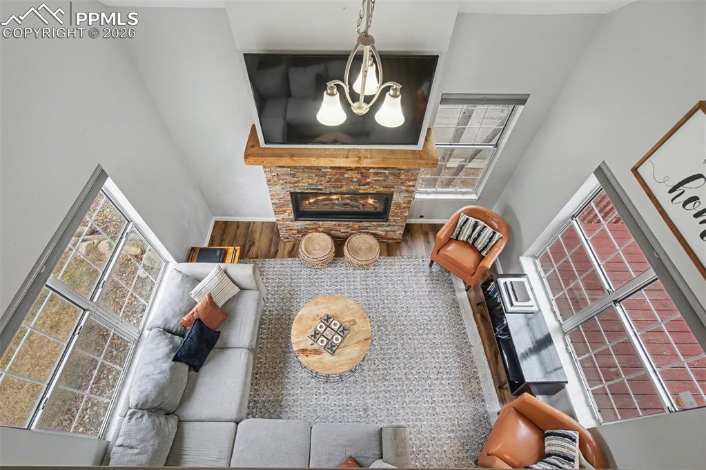 Image 12 of 36: View of living room from the upper level loft