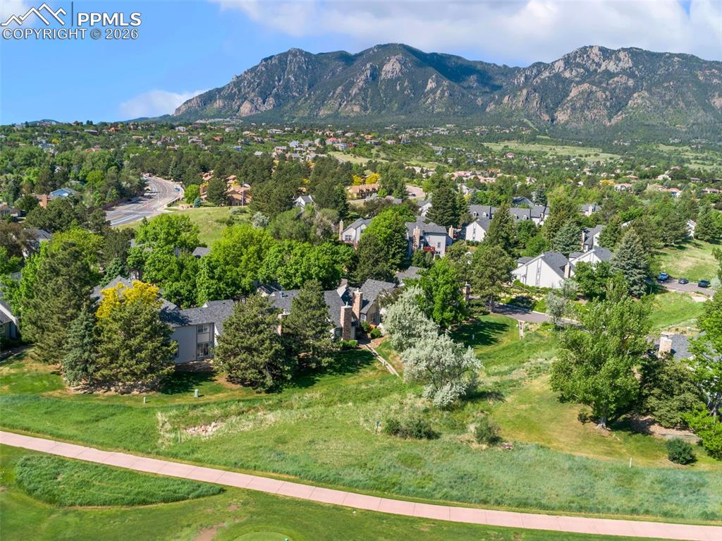 Image 29 of 36: Aerial view of the Cobblestone Community with views of Cheyenne mountain in