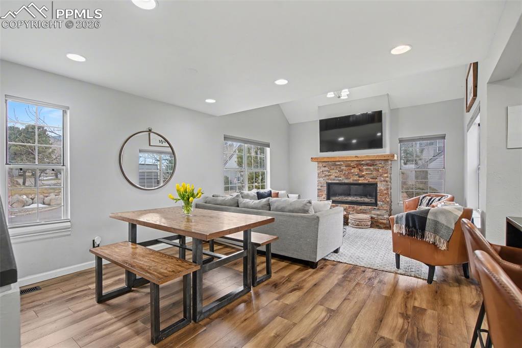 Image 3 of 36: Open concept living, dining and kitchen areas 