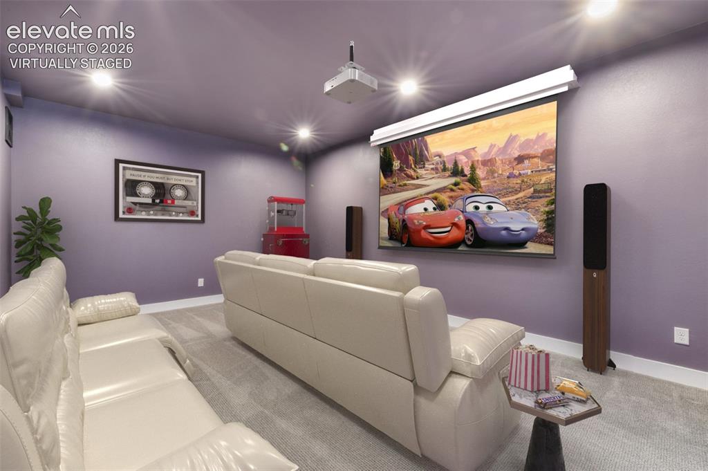 Image 35 of 50: Incredible space ready for a theater room virtually staged
