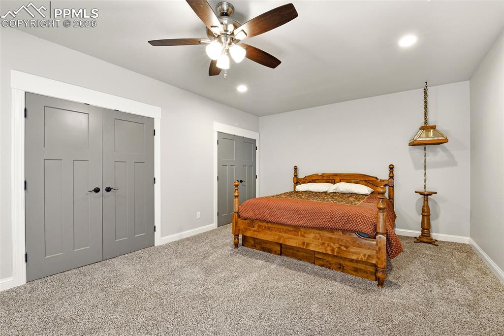 Image 31 of 49: Lower-Level Bedroom with Double Closets