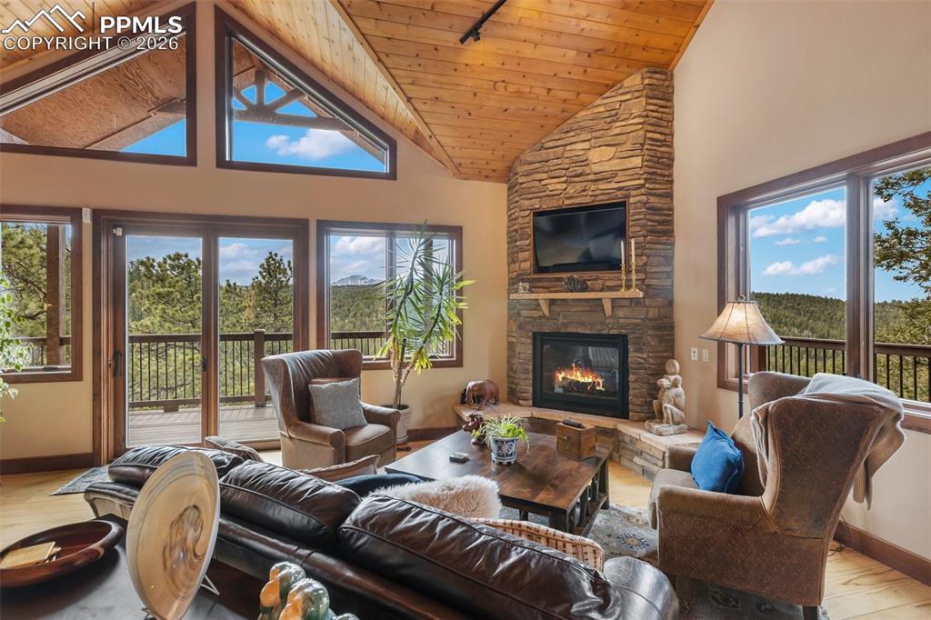 Image 8 of 47: Living room with gas fireplace