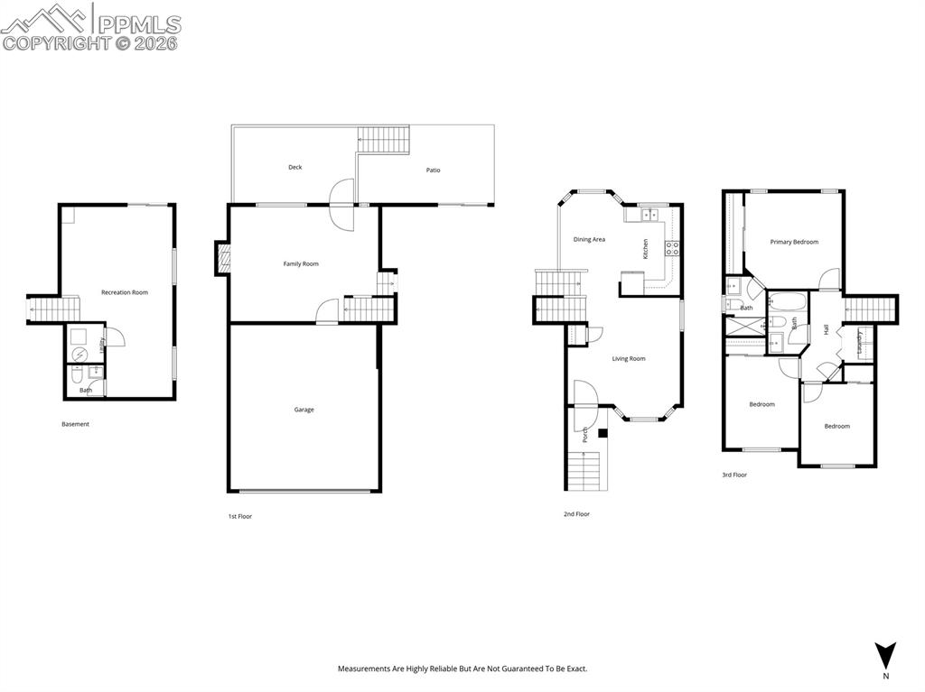 Image 43 of 43: Fully fenced yard with concrete patio and raised deck with stairs