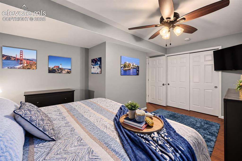 Image 32 of 50: Flexible bedroom space can easily accommodate guests, an office, fitness ro