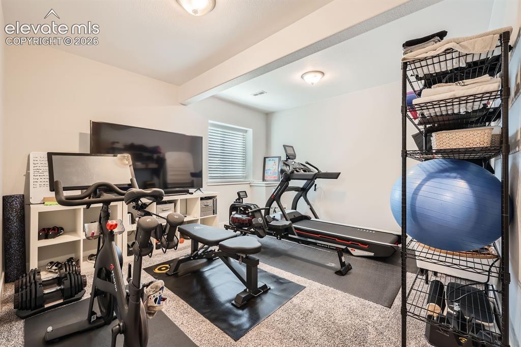 Image 32 of 38: Versatile lower level third bedroom.  Use as an exercise room or bedroom.
