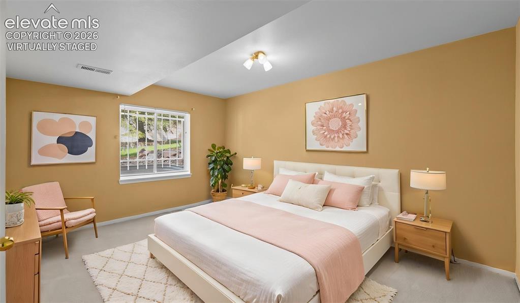 Image 21 of 28: Virtually staged basement bedroom