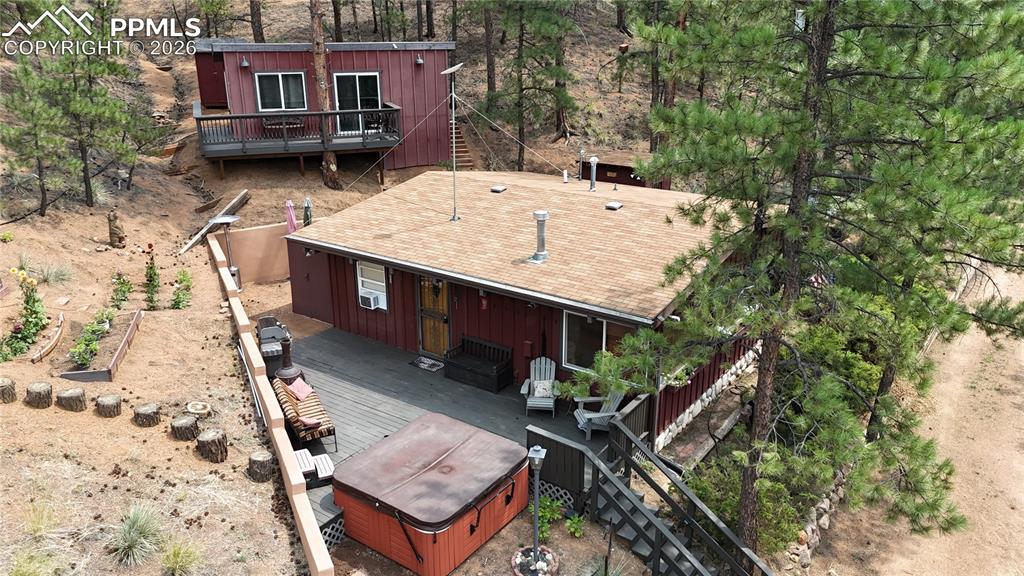 Image 42 of 46: Aerial View of Deck and Hot Tub