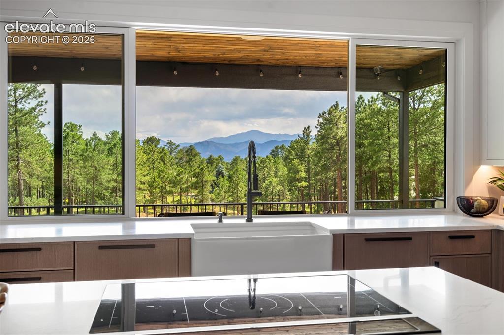 Image 11 of 49: Pass through window at the main kitchen sink to enjoy views and entertain w