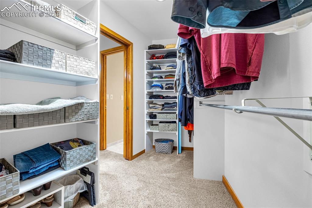 Image 17 of 42: Walk in closet with light colored carpet