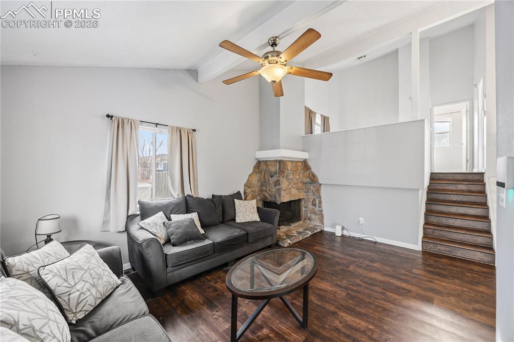 Image 7 of 27: View of the upper level loft from the living room.