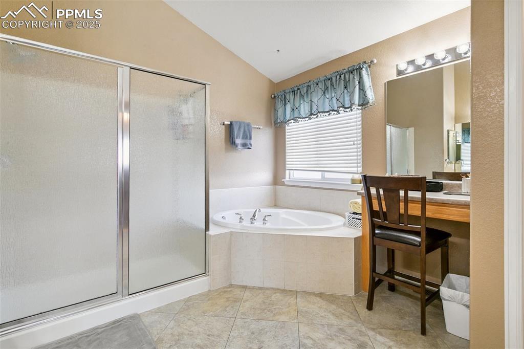 Image 22 of 41: Free Standing Shower with Jetted Tub and Separate Vanity