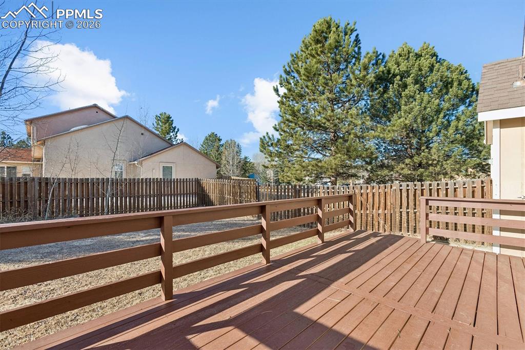 Image 26 of 29: Wooden deck featuring a fenced backyard