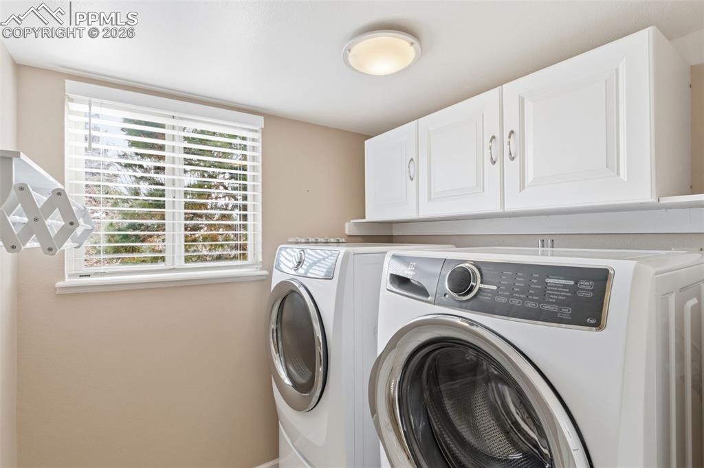 Image 25 of 49: The lower-level laundry comes complete with the washer and dryer.