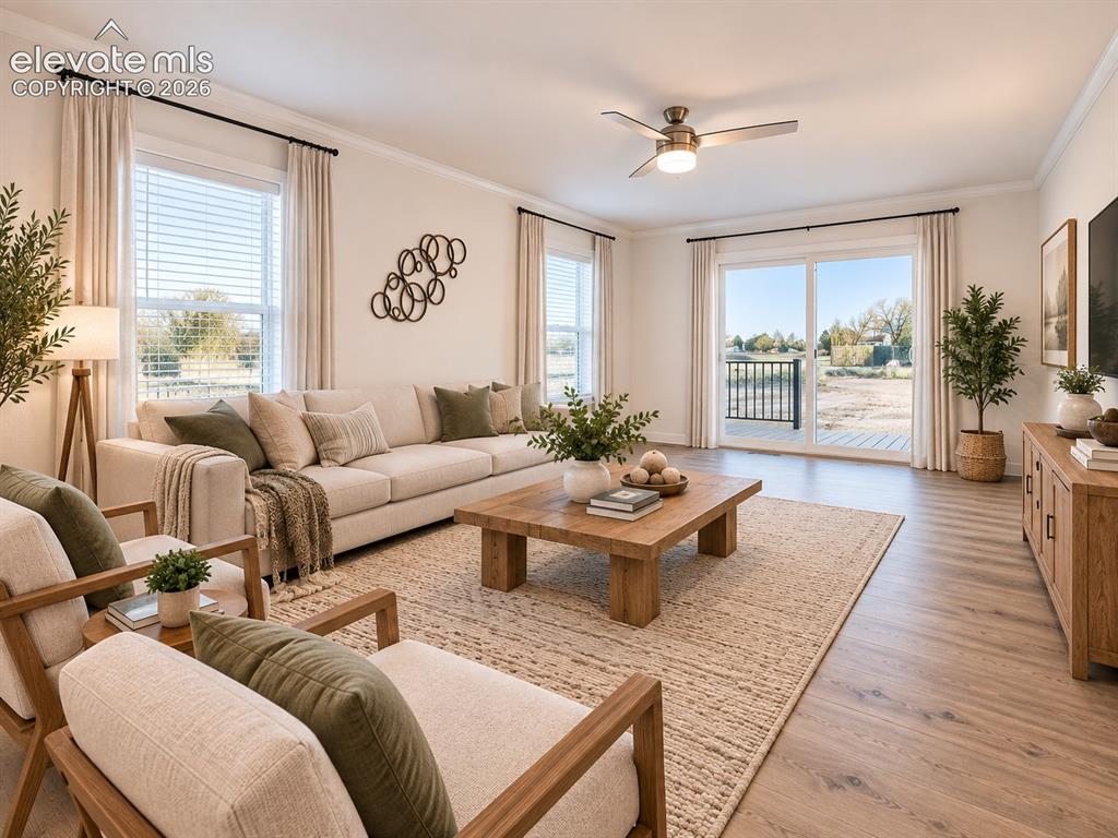 Image 4 of 47: Living Room – Large windows and sliding glass doors fill the living area wi