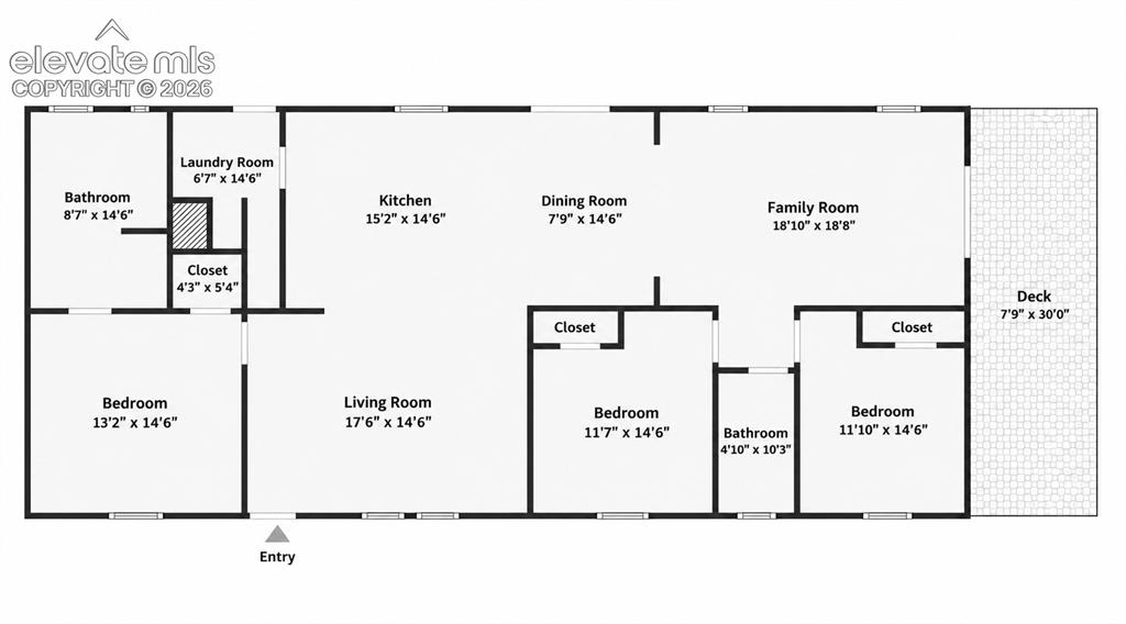 Image 47 of 47: Floor Plan – Floor plan illustrates the home’s single-level layout, includi