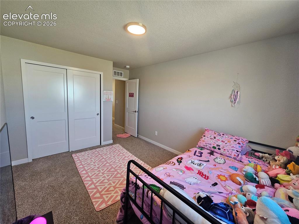 Image 25 of 35: Carpeted room featuring a ceiling-mounted light fixture, sliding closet doo