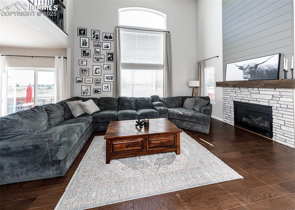 Image 15 of 43: Another view of the great Room with cathedral ceilings