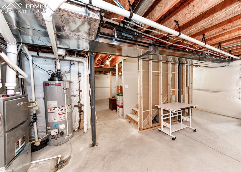 Image 34 of 43: Unfinished basement and utility