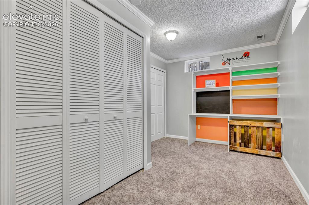 Image 31 of 39: New carpet, built in shelving, great flex space with closet