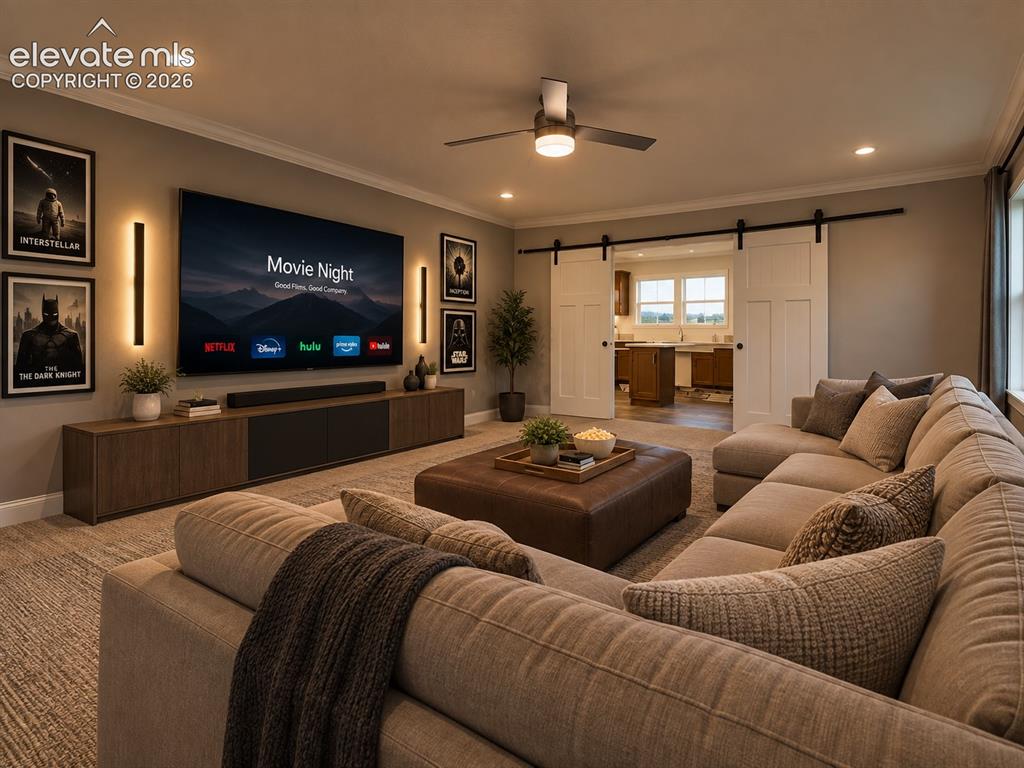 Image 24 of 34: Spacious family room offers plenty of room for comfortable seating and ente
