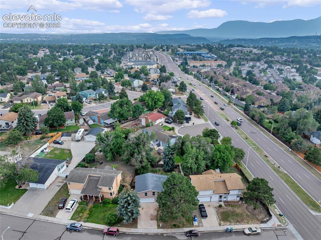 Image 44 of 44: Residential area featuring mature trees and mountain scenery