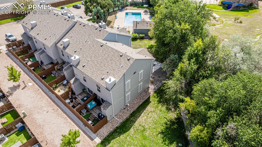 Image 39 of 47: Drone / aerial view of a pool area