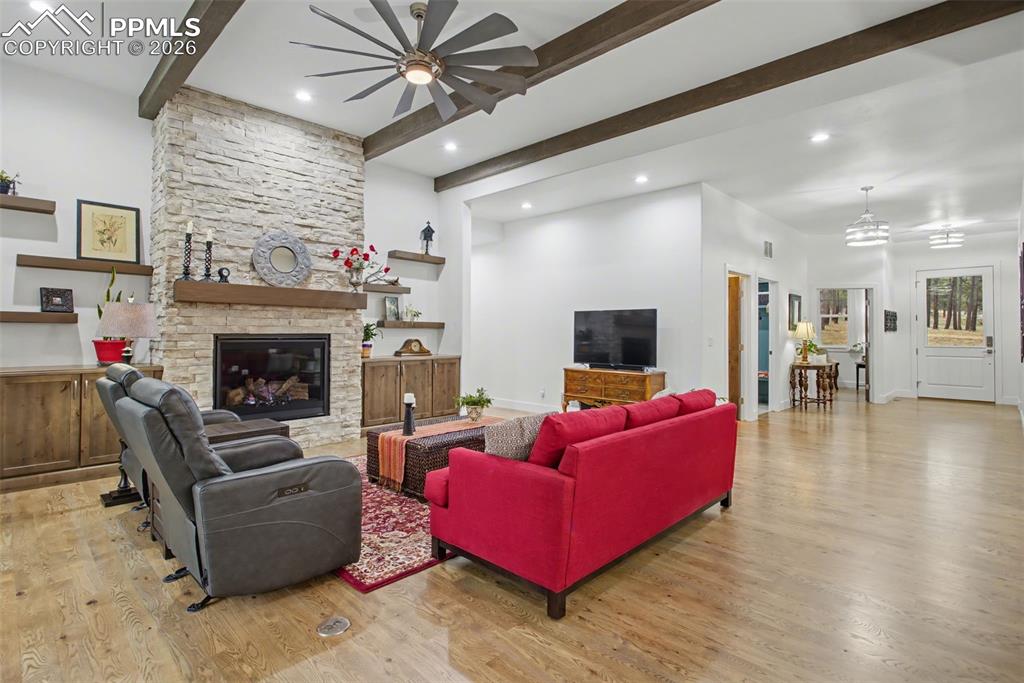 Image 5 of 41: High ceilings and decorative beams make this a stunning space