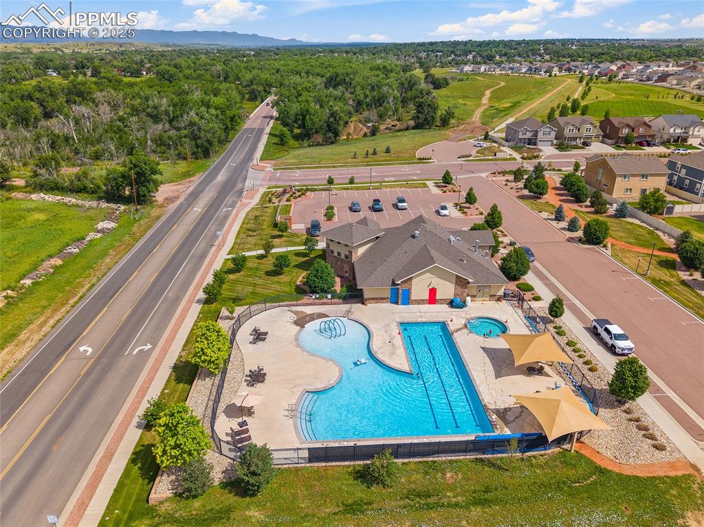 Image 46 of 50: Aerial view of a pool