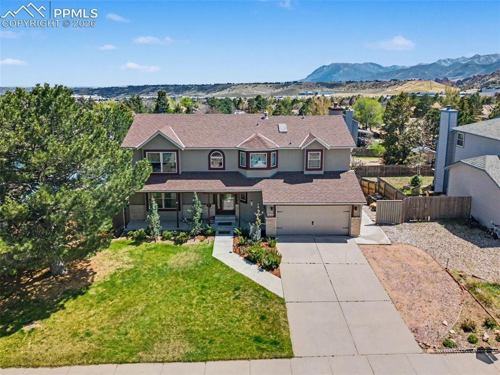 Image 40 of 46: Aerial view of the front of the home.