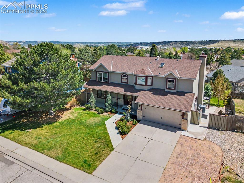 Image 41 of 46: Aerial view of the front of the home.