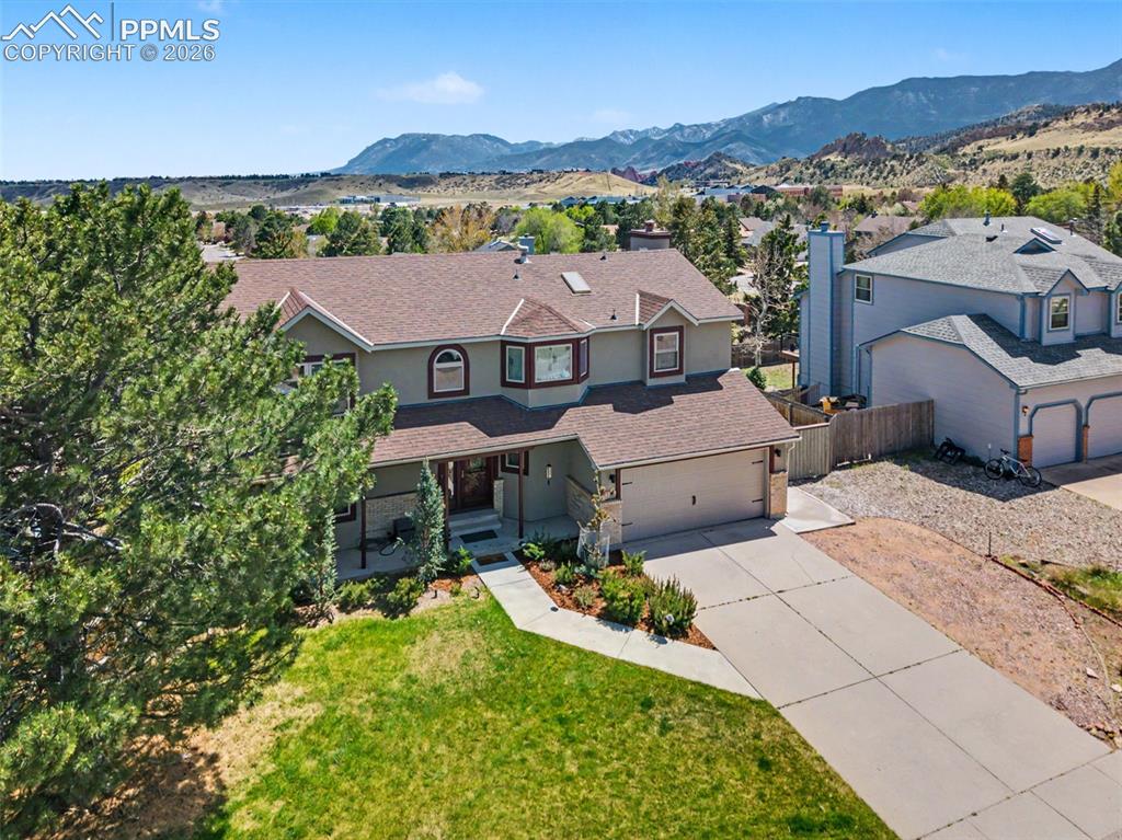 Image 42 of 46: Aerial view of the front of the home.