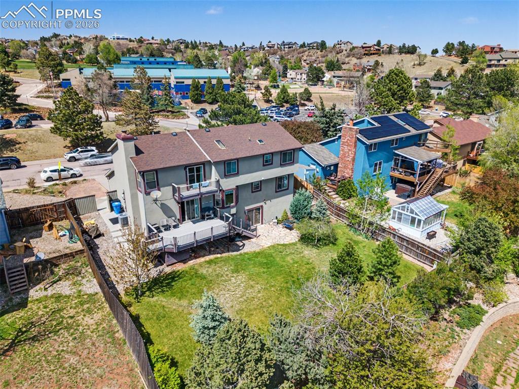 Image 43 of 46: Aerial view of the back of the home.