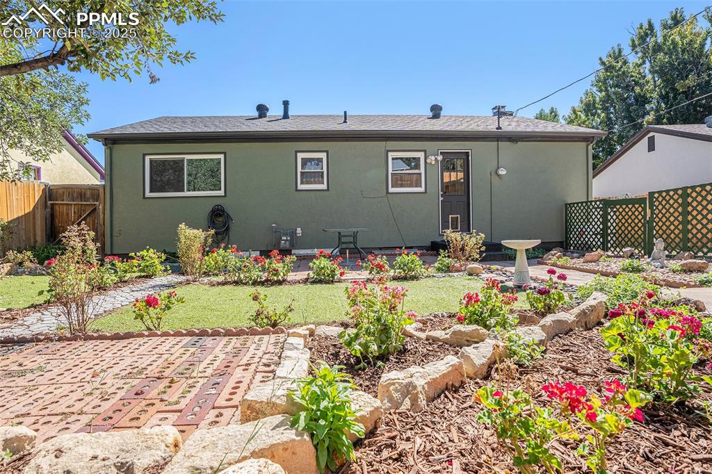 Image 19 of 24: Back of house with a patio, roof with shingles, and stucco siding